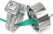 [loversring] TWO RINGS Wedding Ring Sets His And Hers Promise Ring Couples Bridal Sets Women 925 Sterling Silver 1ct Cz Man Wedding Bands