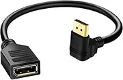 tunghey Right Angle Displayport Extension Cable 0.3M, 4K DP Extender Cable(4K@60Hz,2K@144Hz, 2K@165Hz), DP Male to DP Female 1.2 Cable,Compatible with Computer Desktop Laptop (Down Angle)