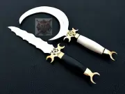 Druid's Crescent Moon Knife Boline with Bone Handle Ritual Work Knife