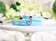 NEW 2 Piece Collar & Leash Set Robin Egg Blue Crystal Heart Enchanted Pets Dog