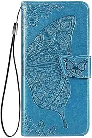 [AMWEI] Case for Motorola Moto Edge 30 neo/Edge 30 Lite, Premium TPU/PU Leather Foldable Butterfly Embossed Protective Mobile Phone Case with Stand Function & Card Slots, Blue