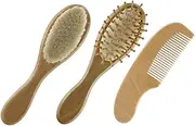 Anneome Infant Hair Brush Comb Set Wool Brush Wooden Comb Hair Care for Toddlers Comfortable Scalp Massage