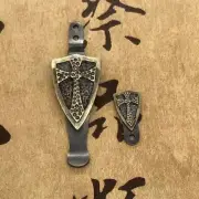 Brass Meteorite Crater Cross Shield Pocket Clip + Patch for Rick Hinderer XM18
