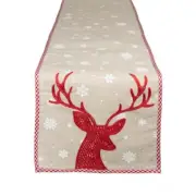 Design Imports Red Reindeer Embroidered Table Runner 14-inch x 70-inch - Red New