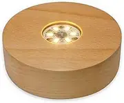 SYWAN 4" LED Wood Display Base for Crystals Glass Art, Colorful Light Crystal Display Base Stand with 6 LEDs (Warm Color)