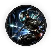 Home Decor Wall Clock Cyber Huntress Futuristic Digital Artwork