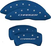 MGP Caliper Covers - Brake Caliper Covers for 2011-2023 Dodge Challenger & 2011-2023 Dodge Charger (Requires Dual Piston Front Caliper) Front and Rear Set - Engraved CHARGER Logo (Blue)