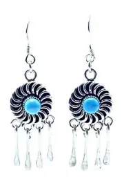 Zuni Handmade Native Turquoise Sterling Silver Hook Earrings By Al Lementino