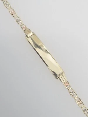 Real 14K Tri Tone Gold 2.5 mm 6" Inch Valentino Chain Child Kid Baby ID Bracelet