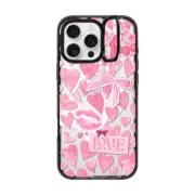 iPhone 16 Pro Max Impact Ring Stand Case MagSafe Compatible Transparent Pink Hearts Ribbon Stickers Love Cherry Kiss Stars Coquette Collage