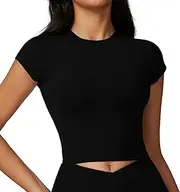 [FUNSEED] Women's Baselayers Casual Tight Short Sleeve Fitness Sports Underwear Top, Black, S