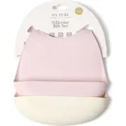 2pc My Pure Silicone Baby/Toddler Feeding Bib Set - Blush and Pannacotta 4M+