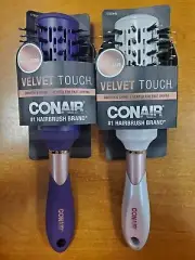 2 Pk: Conair Velvet Touch *SMOOTH & SHINE* Round Brush *PURPLE&WHITE 3302-R8P2a*