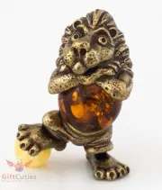 Solid Brass Amber Figurine of Lion Soccer Player with a ball IronWork