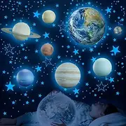 Robmoda Glow in The Dark Stars Solar System Wall Decals, Earth Stickers for Bedroom, Baby Nursery Planets Sticker Decoration Ceiling (Blue) (SD-YGT-059-blue)
