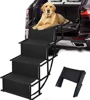 XDGGCSY Foldable Dog Ramp Aluminum Frame 4 Steps Dogs Portable & Lightweight Pet Stairs Dog Stairs for Medium and Large Nonslip Pet Ramp for Cars Trucks and SUV, Black