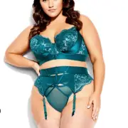 CITY CHIC SIZE 18-20 Alexis Garter Belt Plus Size 2X Sexy Lace Lingerie - teal