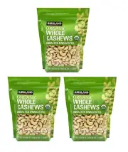 3 Pack Kirkland Signature Organic Whole Cashews, Unsalted, Unroasted, 2.5 lbs