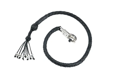 42" Black Leather Motorcycle Get Back Whip for Handlebar Biker with Skulls