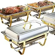 Chafing Dishes for Buffet 4 Pack, 9QT [Elegant Gold and Silver Colors] Stainless Steel Chafing Dish Buffet Set [Sturdy and High Grade] Chafers and Buffet Warmers Sets for Any Party with Complete Set