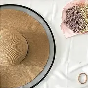 [TOMYEUS] Sun Hats Summer Sun hat Super Large Brim UV Protection Floppy Beach hat Ladies Straw hat Seaside Holiday lace Big Brim hat Beach Cap (Color : Khaki)