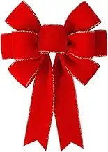 Large Christmas Bows Velvet Red Christmas Bows Holiday Colourful Bows Decorations for Wreath Velvet Bows Decor for Christmas Tree Topper, Front Door, Outdoor (Large Red)