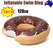 2pcs Coffee Inflatable Giant Donut Raft Swim Ring Float Swimming Pool Beach Lounge Pink Coff 120CM