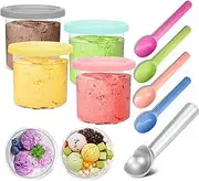 4 Pack Ice Cream Container with Silicone Lid Replacement Compatible with Ninja NC300 NC301 NC299AMZ Series Creami Ice Cream Makers 16oz Containers Cups BPA-Free Dishwasher Lids (NC300 NC301 NC299AMZ)