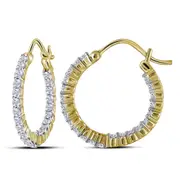10k Yellow Gold Round Diamond Inside Outside Hoop Earrings 1 Cttw