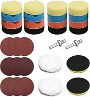 31Pcs Polishing Pads Kit 3 Inches Drill Buffer Attachment with Sanding Papers Sanding Waxing for Au Biles Yachts Multicolor