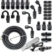 Medoon 6AN PTFE Fuel Line Kit, Nylon Stainless Steel Braided Fuel Hose, LS Swap EFI E85 Injection Fuel PTFE Fitting 3/8" 26FT