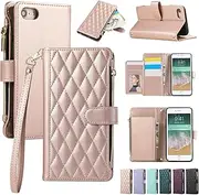 ELEPIK for iPhone 6/7/8/SE2/SE3 Case, Adjustable Crossbody Wallet Case with Card Holder, Kickstand, Wristlet for Women Men, Durable PU Leather Magnetic Phone Case for iPhone 6/7/8/SE2/SE3, Pink