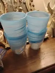Set Of Four Artistic Iridescent Blue Swirl Tumbler Hand Blown