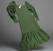 Anthropologie Dress Puffed Sleeve Smocked Midi Moss Green Women Sz L NWT