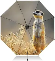 [PDZRMY] UV Protection Travel Umbrella Meerkat Stand Cute Compact for Rain and Sun - Auto Open and Close UPF 50+ Windproof Portable 46” Sun Umbrella for Women and Men