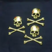 3x Golden Big Skull Crossbones skeleton Metal Sticker Badge Decal Emblem Premium (for: Peugeot)