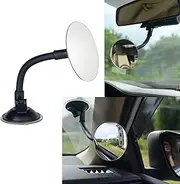 Suction Cup Car Baby Mirror, Ampper Adjustabe Long Arm HD Glass Convex Wide Angle Interior Rearview Baby Rear Facing Mirror (Frameless Round, 3.35")