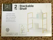 Salt - 2 Tier Stackable Shelf No Tools Required (10 ×6.7 ×11) Gold/White