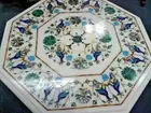 18" White Marble Table Top coffee center side inlay malachite antique Decor p8