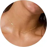 [Awvialy] Cross Necklace for Women，Dainty Gold Necklace 14k Gold Plated Small Cross Pendant Choker Necklaces Simple Gold Cross Necklaces for Women Cute Aesthetic Necklaces Gold Jewelry for Women Girls