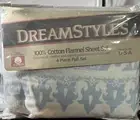 Vtg Rare Dream Styles 4-Piece Full Cotton Flannel Sheet Set New USA Jasmine Blue