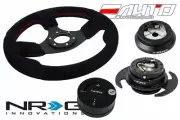 NRG 320 Race Suede Steering Wheel Red/120H Hub/3.0 Black Quick Release/Lock Matt (for: Toyota)