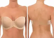 [YANDW] Strapless Lightly Padded Full Figured Coverage Bra Clear Back Multiway Invisible Straps Backless Brassiere for Women
