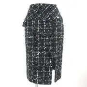 item CHANEL P65335 Coco Mark Parts Sequins Wool Tweed Tight Skirt Black White