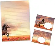Writing Paper Set Letter Pad with Envelope for Boys Girls Kids Animals Horse Poppies (A4 Pad with 25 Sheets + 15 Envelopes)