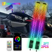 UTV ATV 2PCS 2FT RGB LED Fat Whip Lights Antenna Bluetooth APP & Remote Control