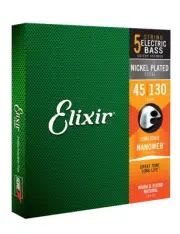 Elixir 14202 Nanoweb Nickel Electric 5 String Bass Set, Light 45-130