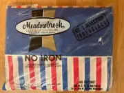 Vintage Meadowbrook FULL FLAT SHEET Red White Blue Stripes NO IRON / NEW