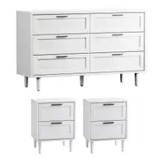 Oikiture 6 Chest of Drawers and 2 Bedside Tables Nightstand Bedroom Set White