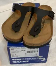 BIRKENSTOCK Gizeh TPost Black 0043691 Regular Fit Leather Thongs EU 36 US 5 Wmns